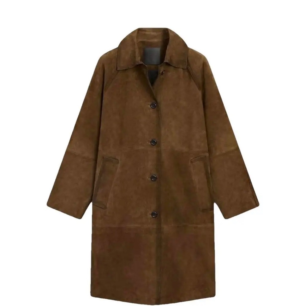Massimo Dutti Brown Suede Trench Coat Size Small